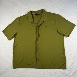 Tommy Hilfiger Button Down Polo Mens Large Olive Green Excellent Pique Logo